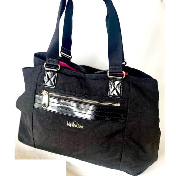 Kipling Kellyn , Black Patent & Nylon Bag - Picture 1 of 7